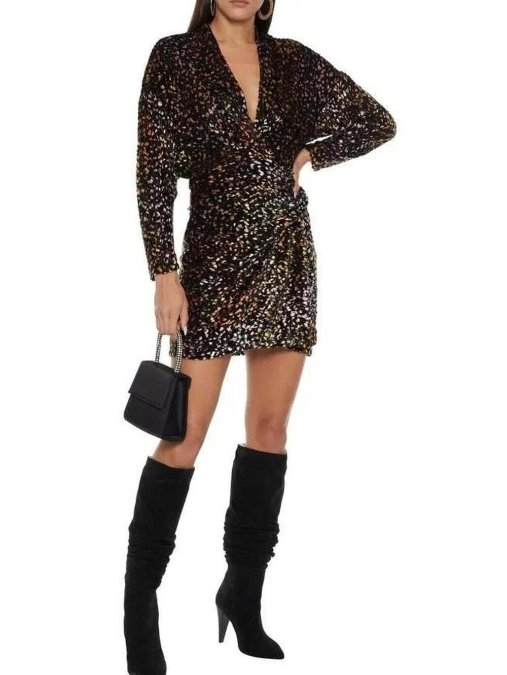 IRO Paris Mielan Leopard Print Velvet Mini Dress Multicolor Size 36 NWT